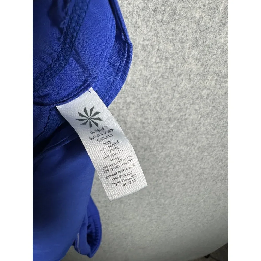 Athleta Medium Womens Running Shorts Biker Blue Black Gym Elastic Pull On - Picture 14 of 16